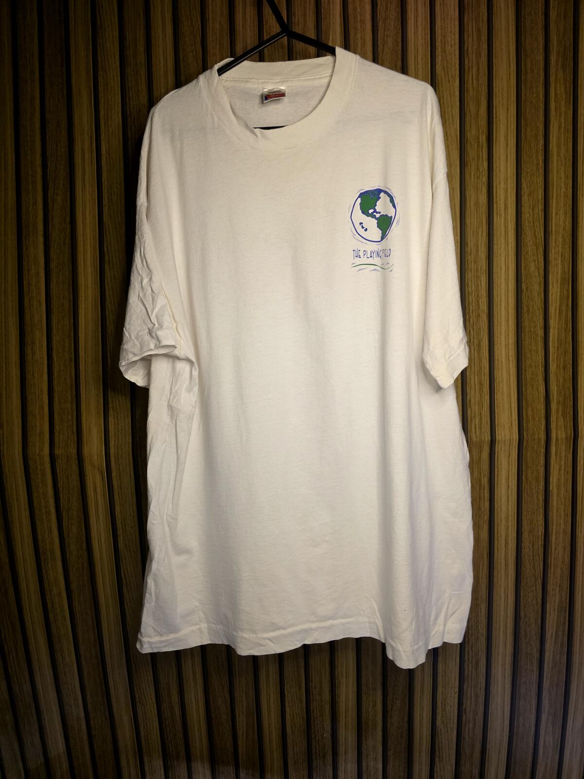 Vintage 90s The Playing Field White Graphic T-Shirt Earth Print Size XL