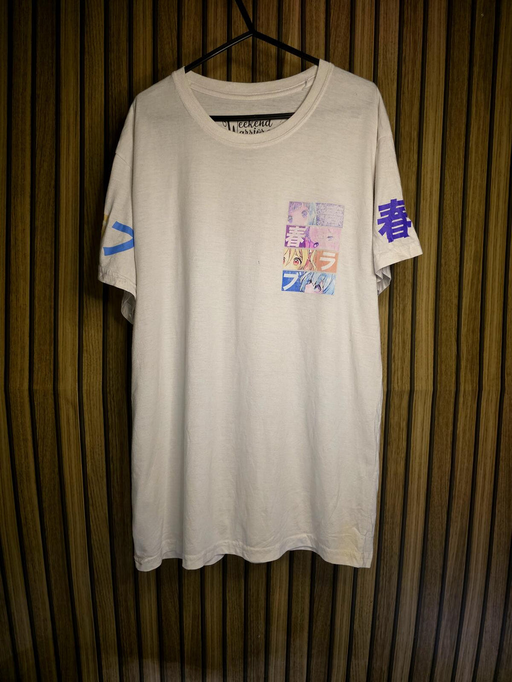 Anime T-Shirt White Purple Blue Regular Large