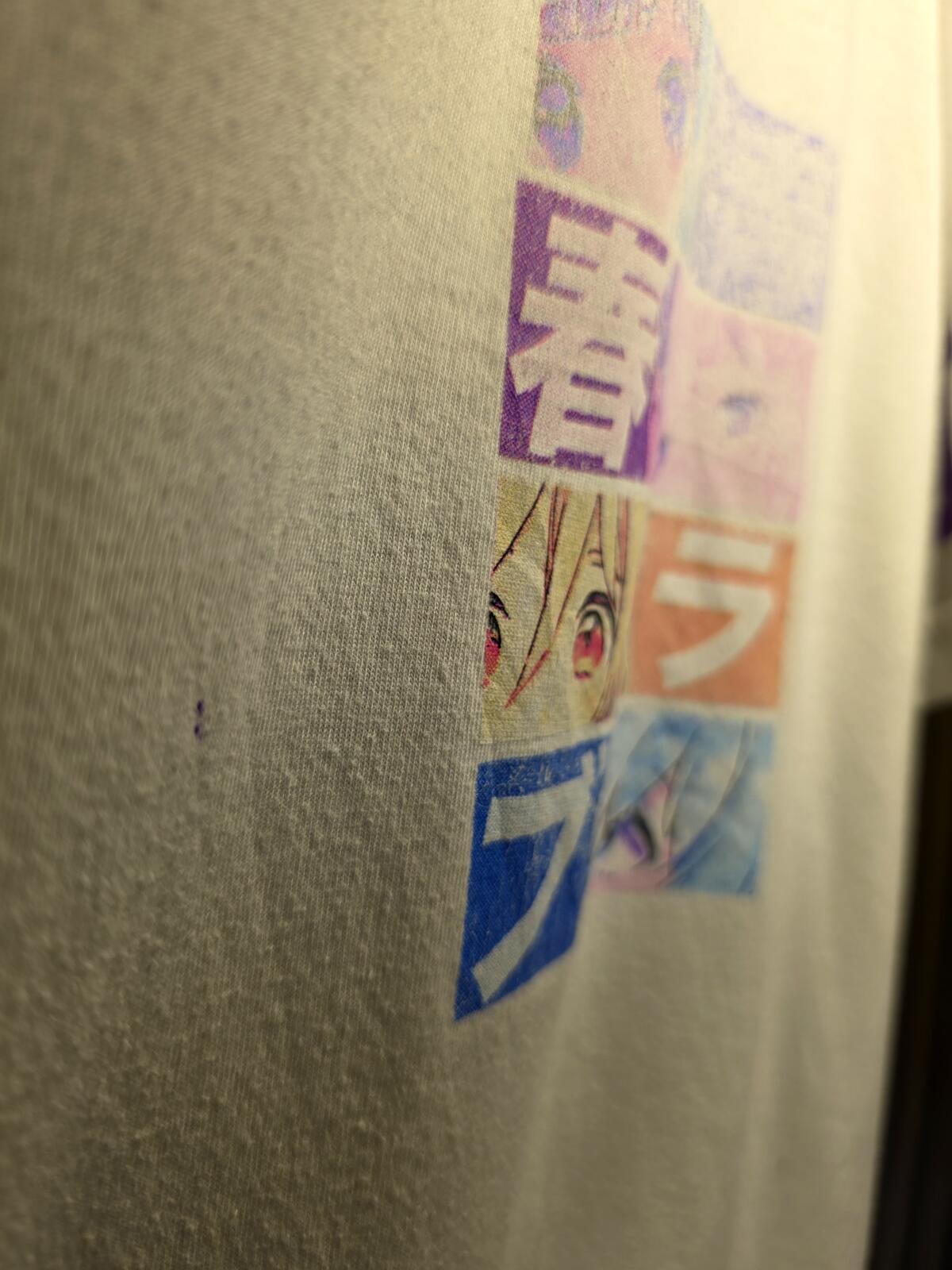 Anime T-Shirt White Purple Blue Regular Large