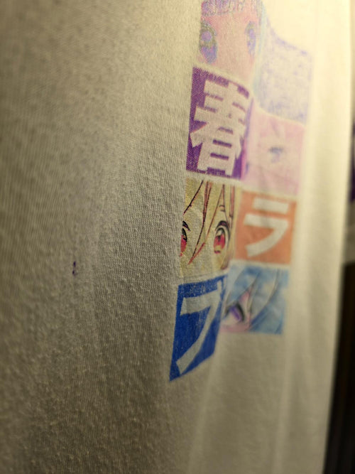 Anime T-Shirt White Purple Blue Regular Large