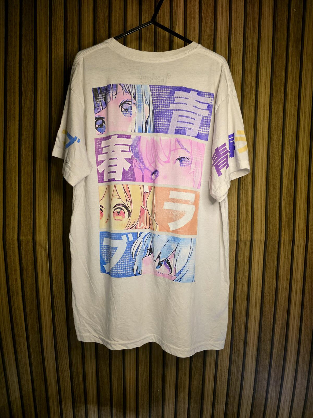 Anime T-Shirt White Purple Blue Regular Large