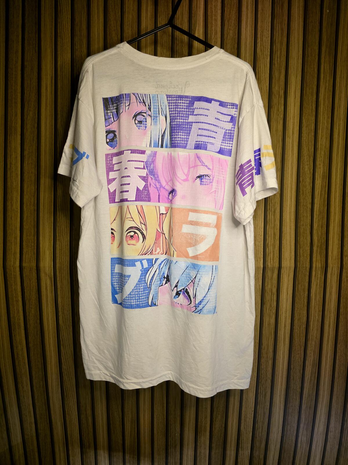 Anime T-Shirt White Purple Blue Regular Large