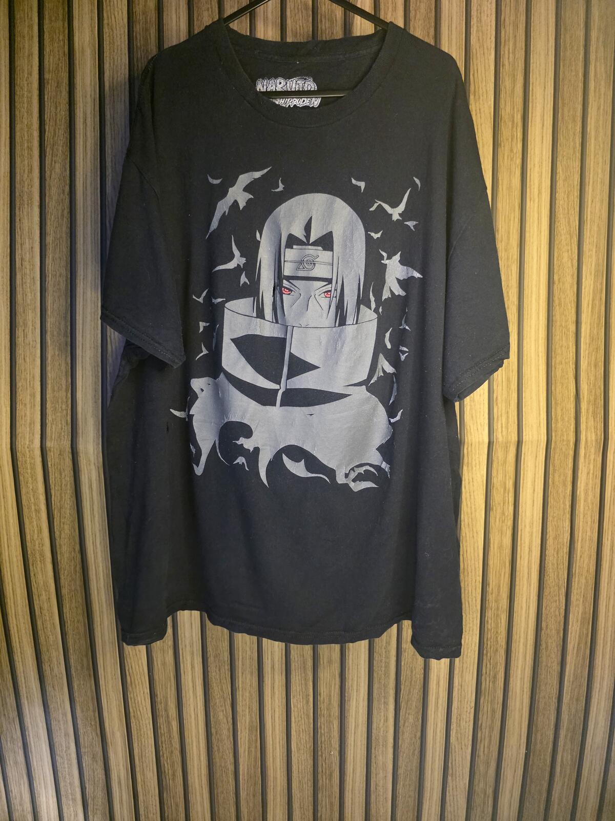 Black Graphic Anime T-Shirt with Itachi Uchiha Design Size XL
