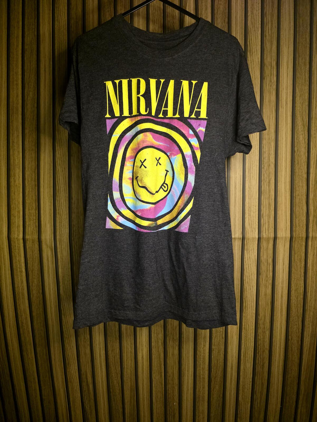 Nirvana Smiley Face Graphic T-Shirt Black Tie-Dye Effect Medium