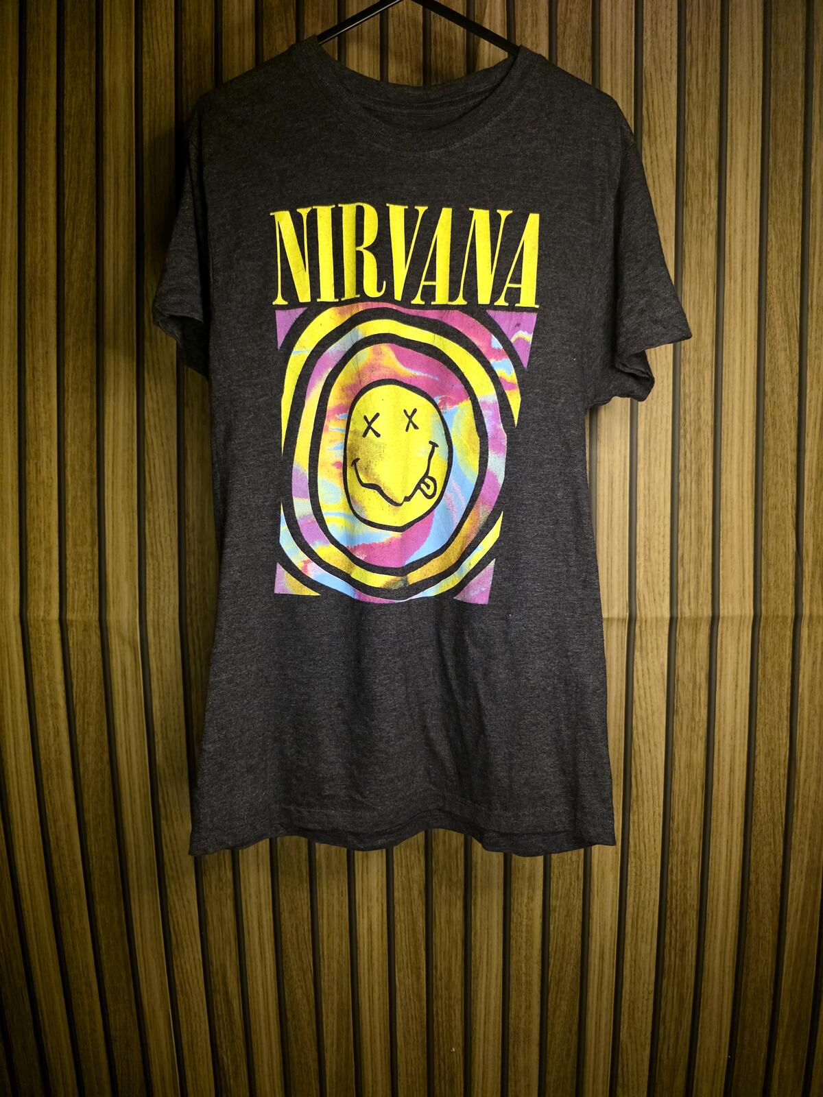 Nirvana Smiley Face Graphic T-Shirt Black Tie-Dye Effect Medium