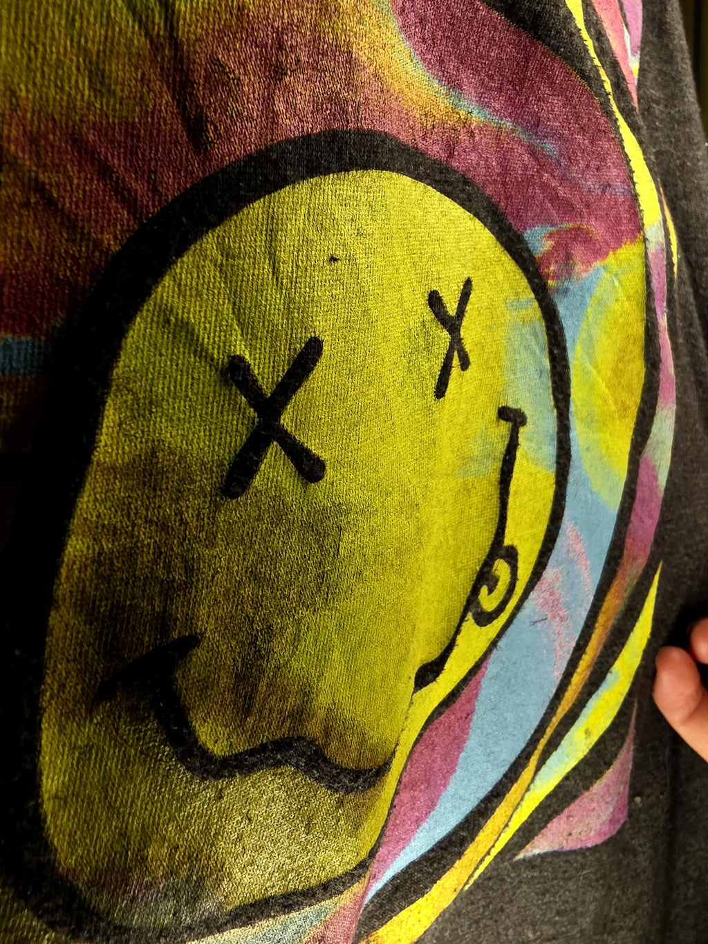 Nirvana Smiley Face Graphic T-Shirt Black Tie-Dye Effect Medium