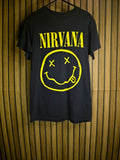 Nirvana Smiley Face Graphic T-Shirt Black Yellow Size S