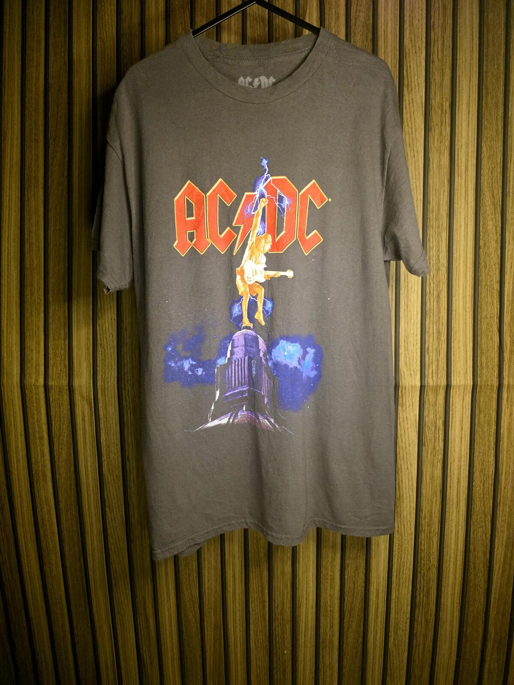 AC/DC Rock Band T-Shirt Lightning Graphic Brown Medium