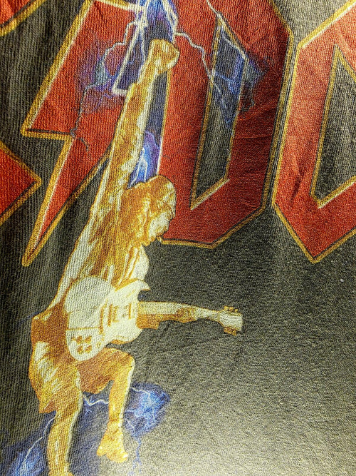 AC/DC Rock Band T-Shirt Lightning Graphic Brown Medium