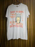 Just A Girl Who Loves Anime & Ramen Sketching Graphic T-Shirt Light Blue Small