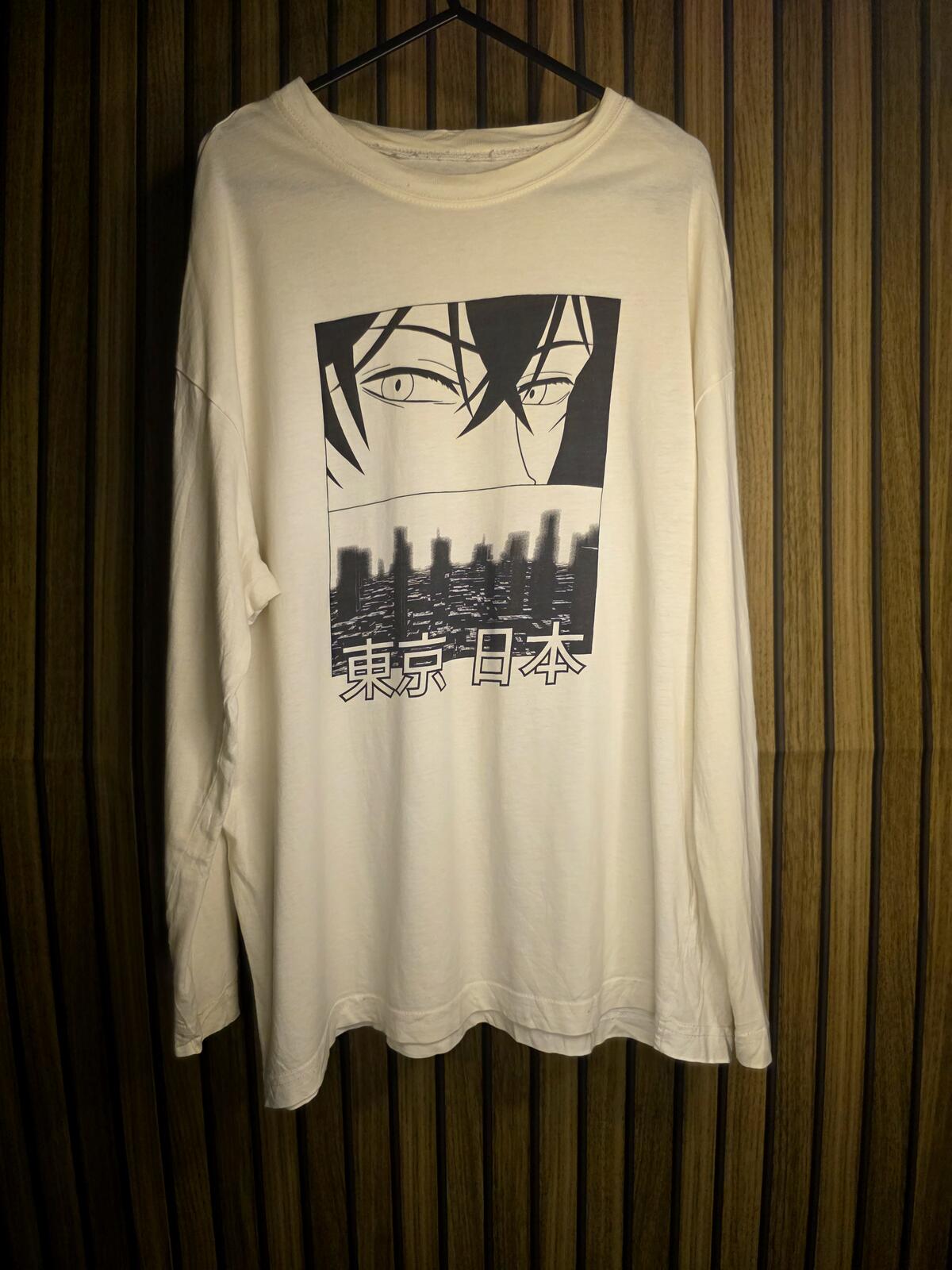 Graphic Long Sleeve T-Shirt Tokyo Japan Print Cream Medium