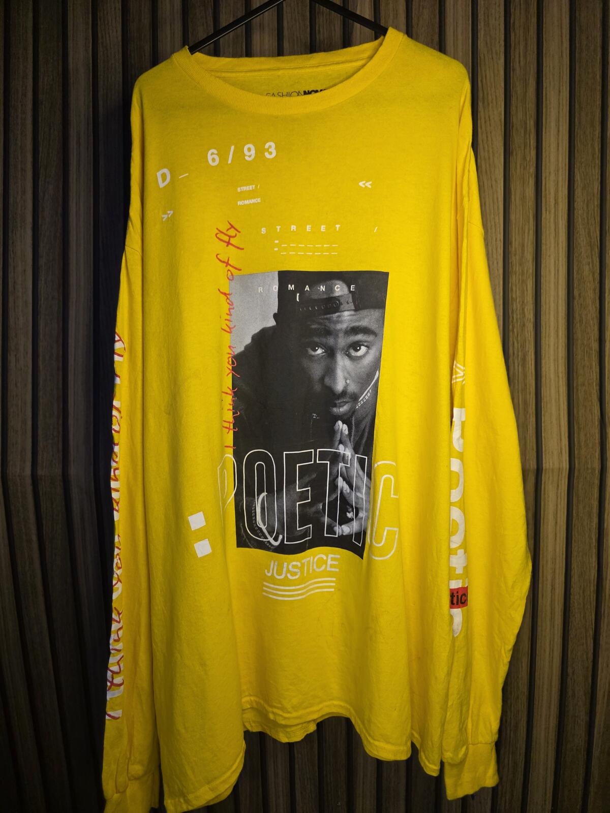 Yellow Long Sleeve Tupac Graphic T-shirt Size Medium