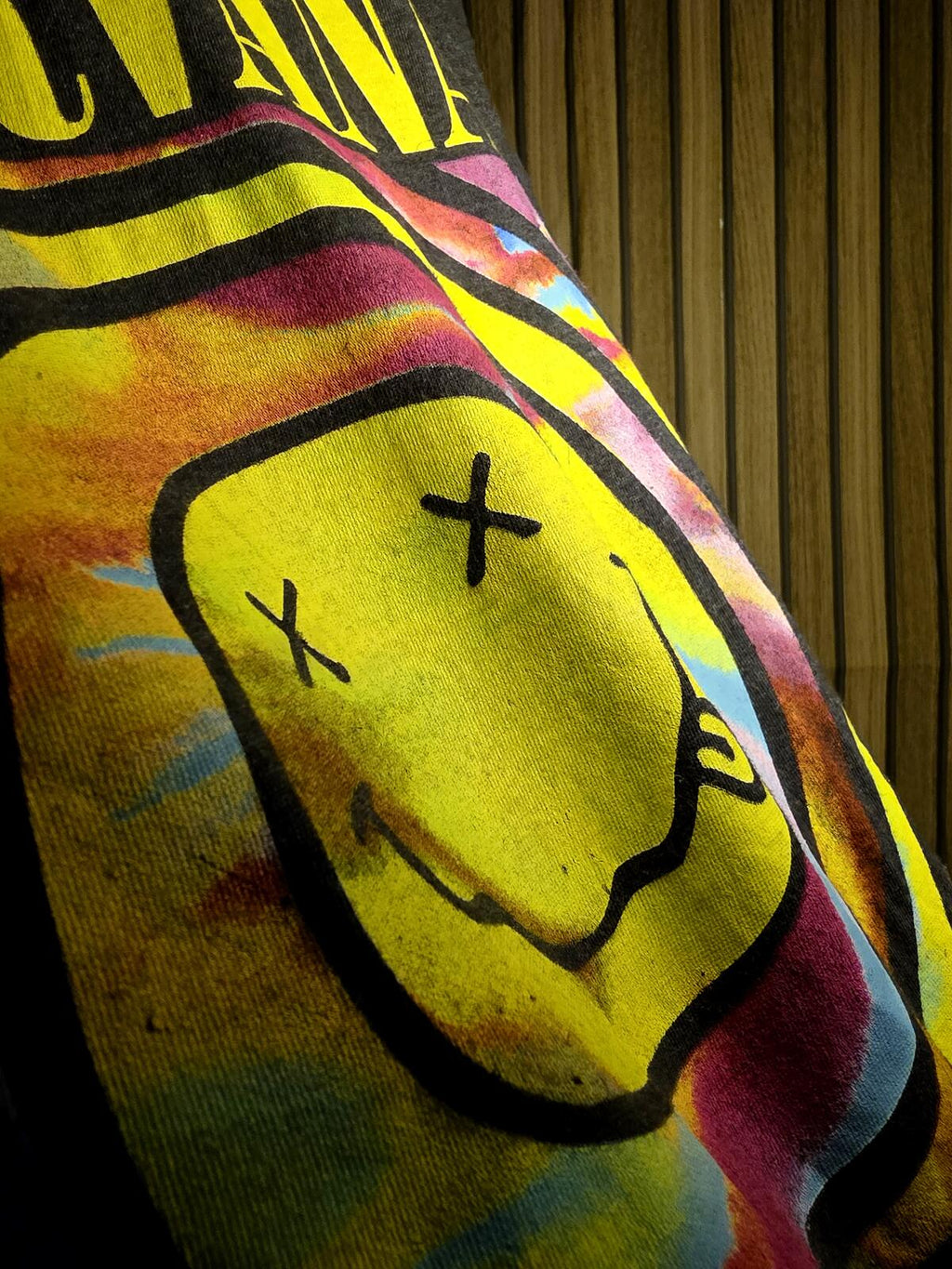 Nirvana Tie-Dye Smiley Face Graphic T-Shirt Black Medium