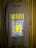 Nirvana Smiley Face Graphic T-shirt Grey Oversized Large