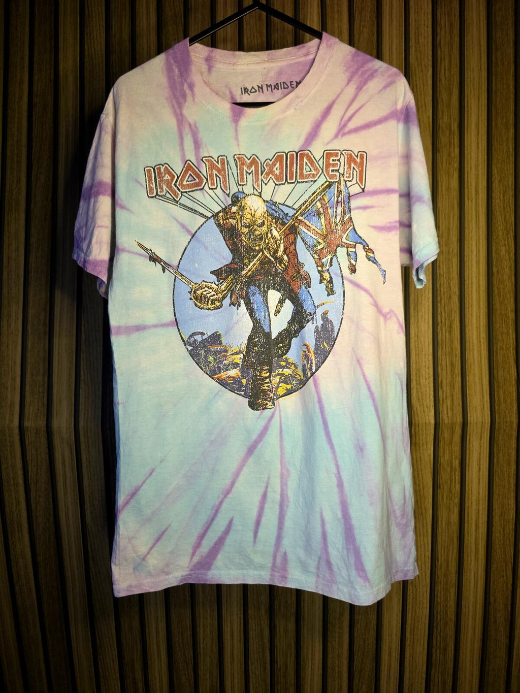 Iron Maiden Tie-Dye Graphic T-Shirt Purple Blue Size S