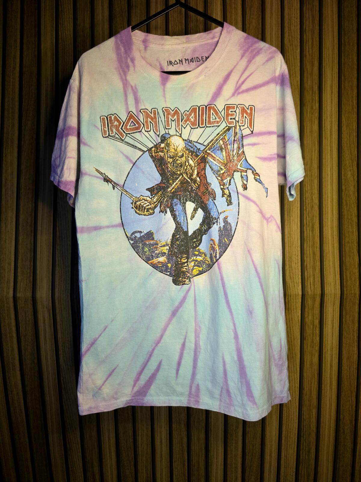 Iron Maiden Tie-Dye Graphic T-Shirt Purple Blue Size S
