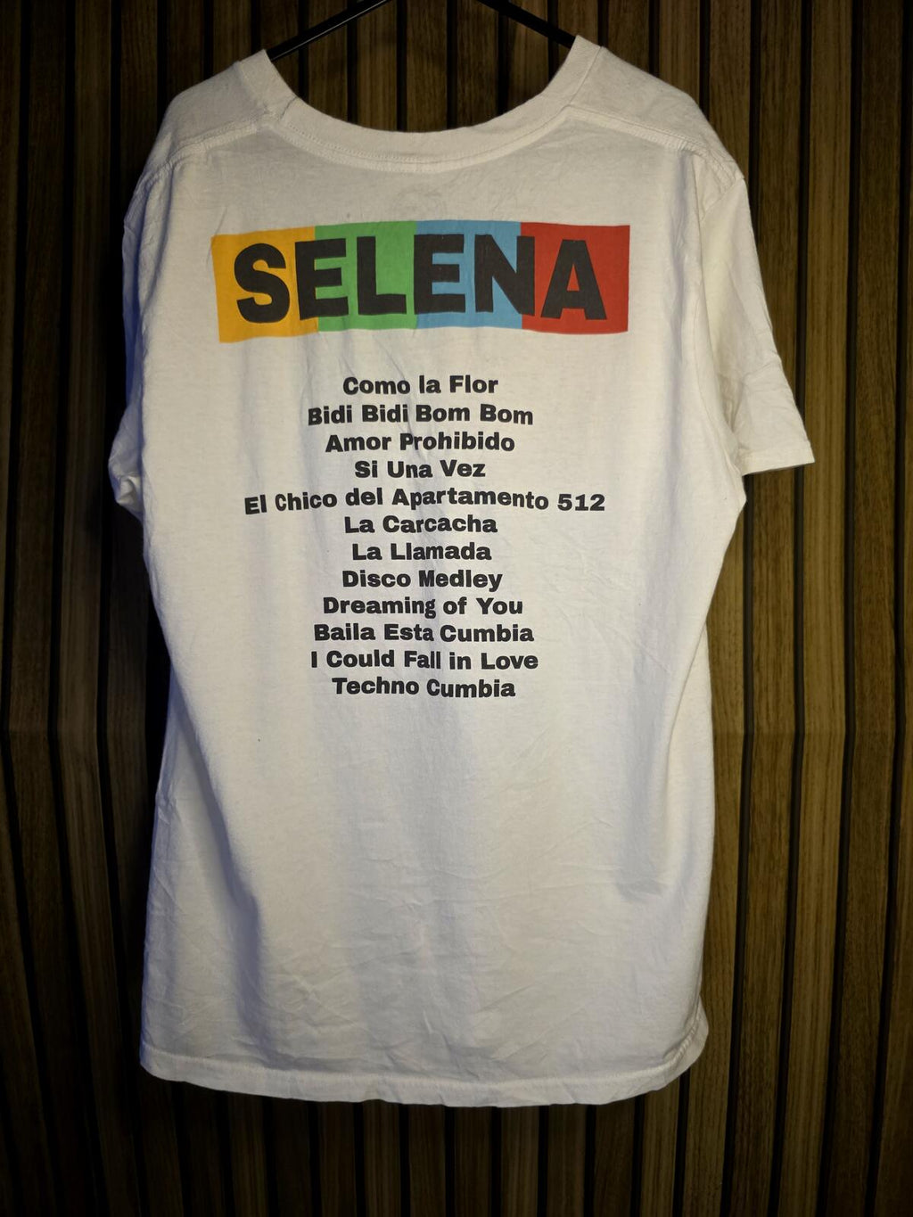 Selena Graphic T-Shirt Tour List White Large