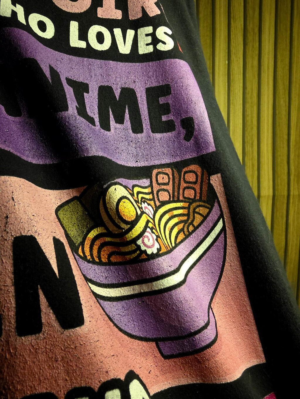 Graphic T-shirt Black Anime Ramen Sketching Print Size S