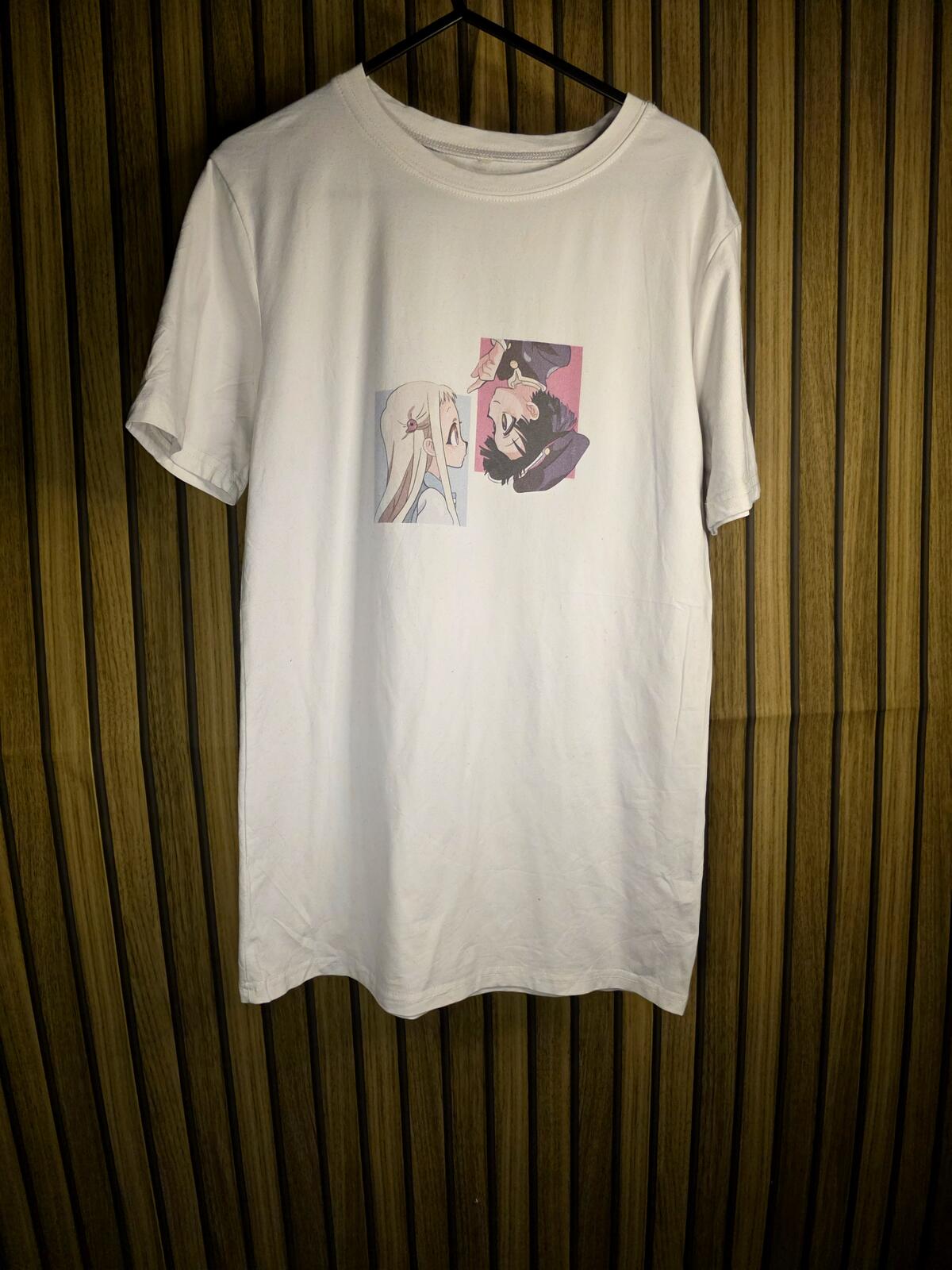 Anime Graphic White T-Shirt with Dual Character Print Size M
