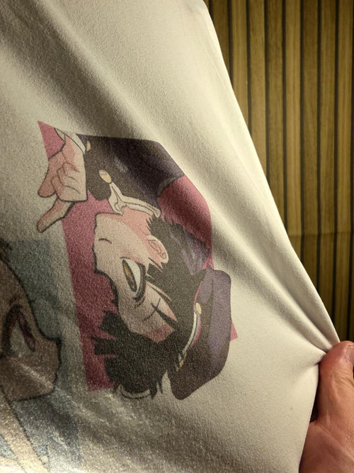Anime Graphic White T-Shirt with Dual Character Print Size M