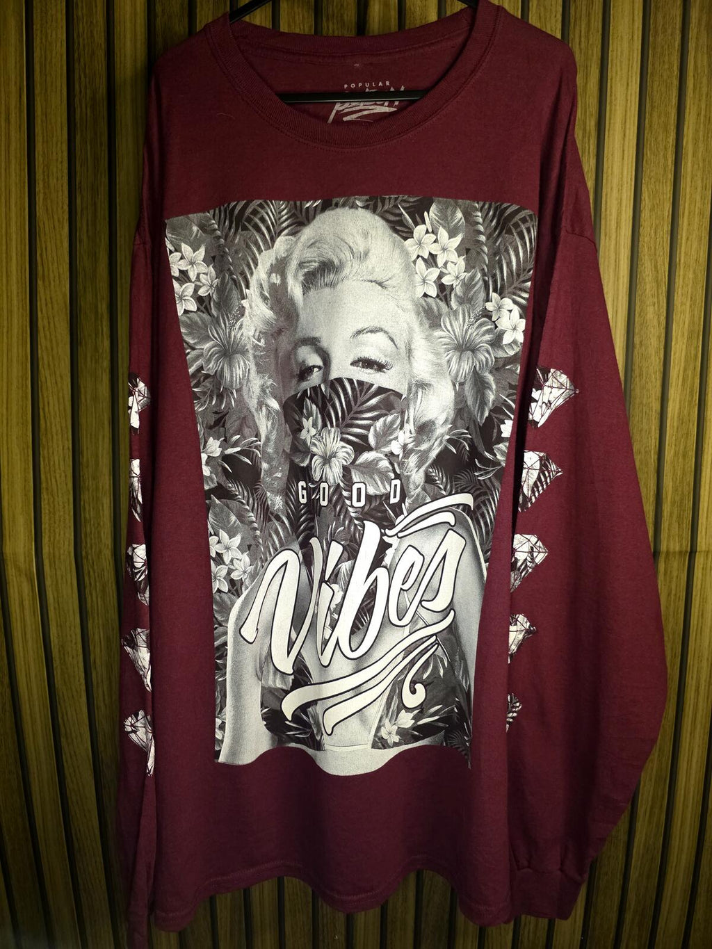 Popular Poison Long Sleeve T-Shirt Good Vibes Graphic Burgundy XL