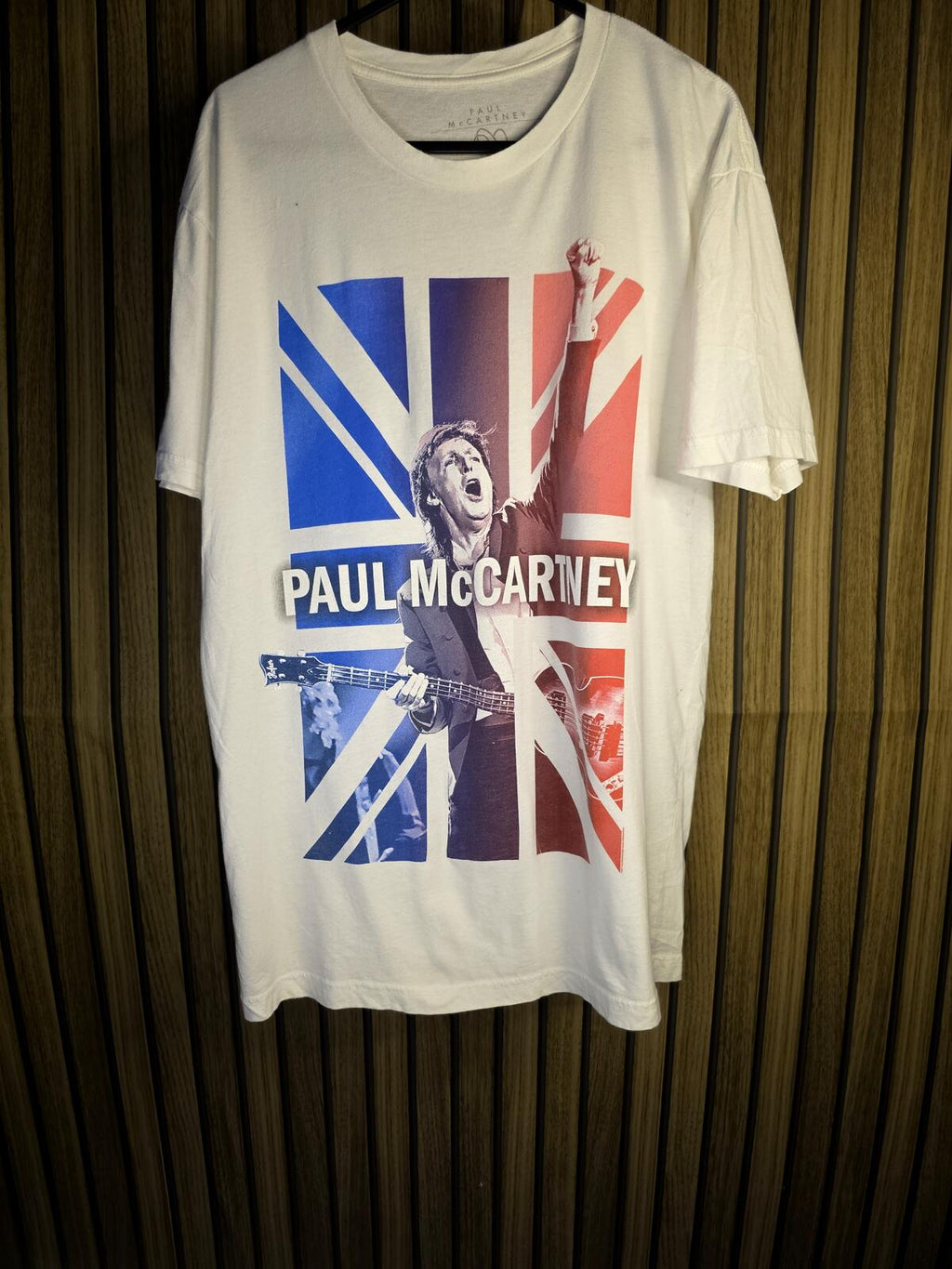 Paul McCartney White Graphic T-Shirt Union Jack Print Medium
