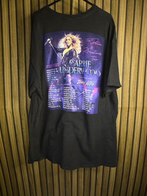Carrie Underwood The Denim & Rhinestones Tour Black Graphic T-Shirt Size XL