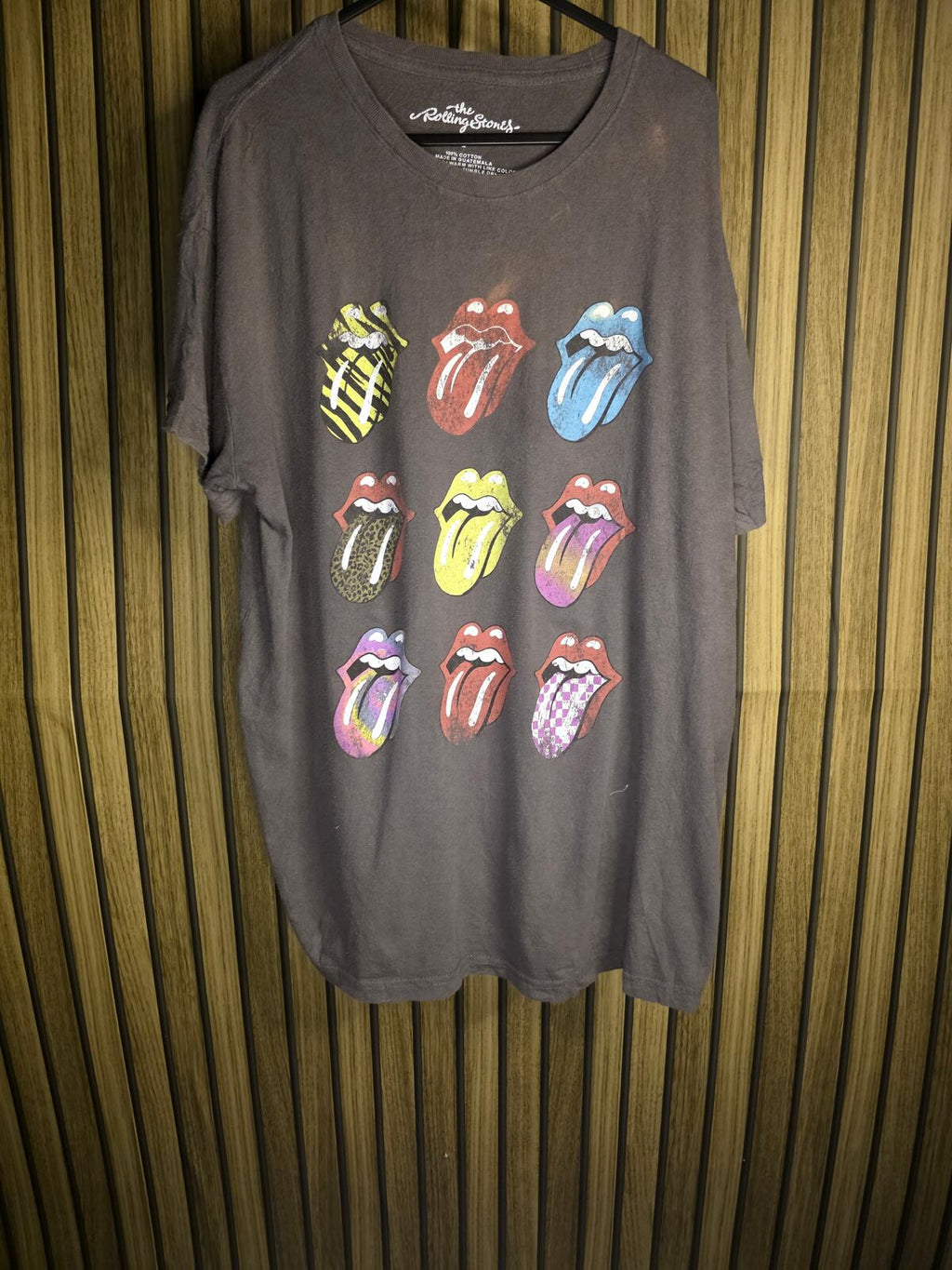 The Rolling Stones Graphic T-Shirt Multi-Coloured Tongues Design Black Size L