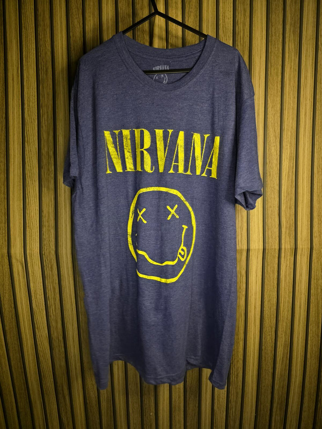 Nirvana Band T-Shirt Yellow Print on Navy Blue Size L