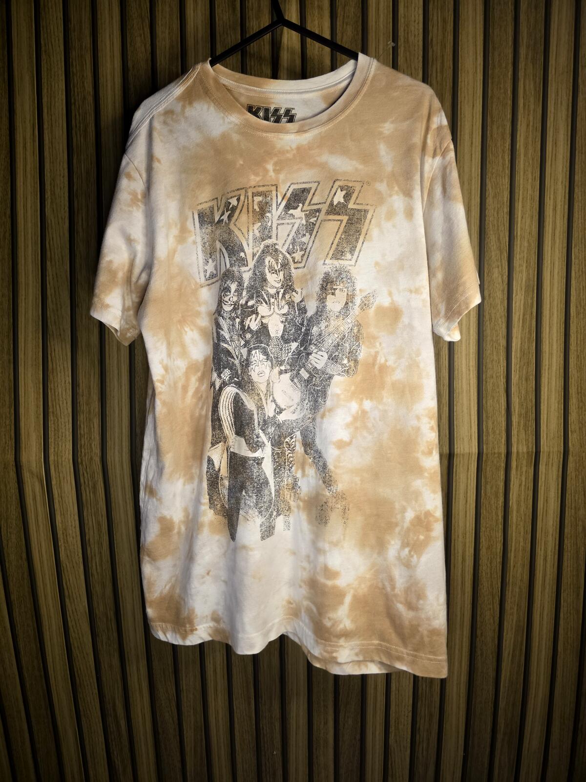 KISS Band Tie-Dye Graphic T-Shirt Beige Brown Medium