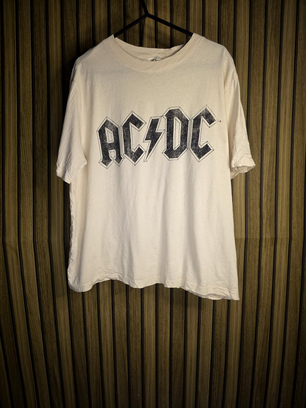AC/DC Band Logo Graphic T-Shirt Cream Medium Oversized/Cropped