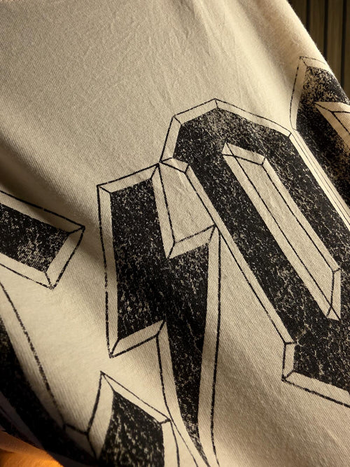 AC/DC Band Logo Graphic T-Shirt Cream Medium Oversized/Cropped