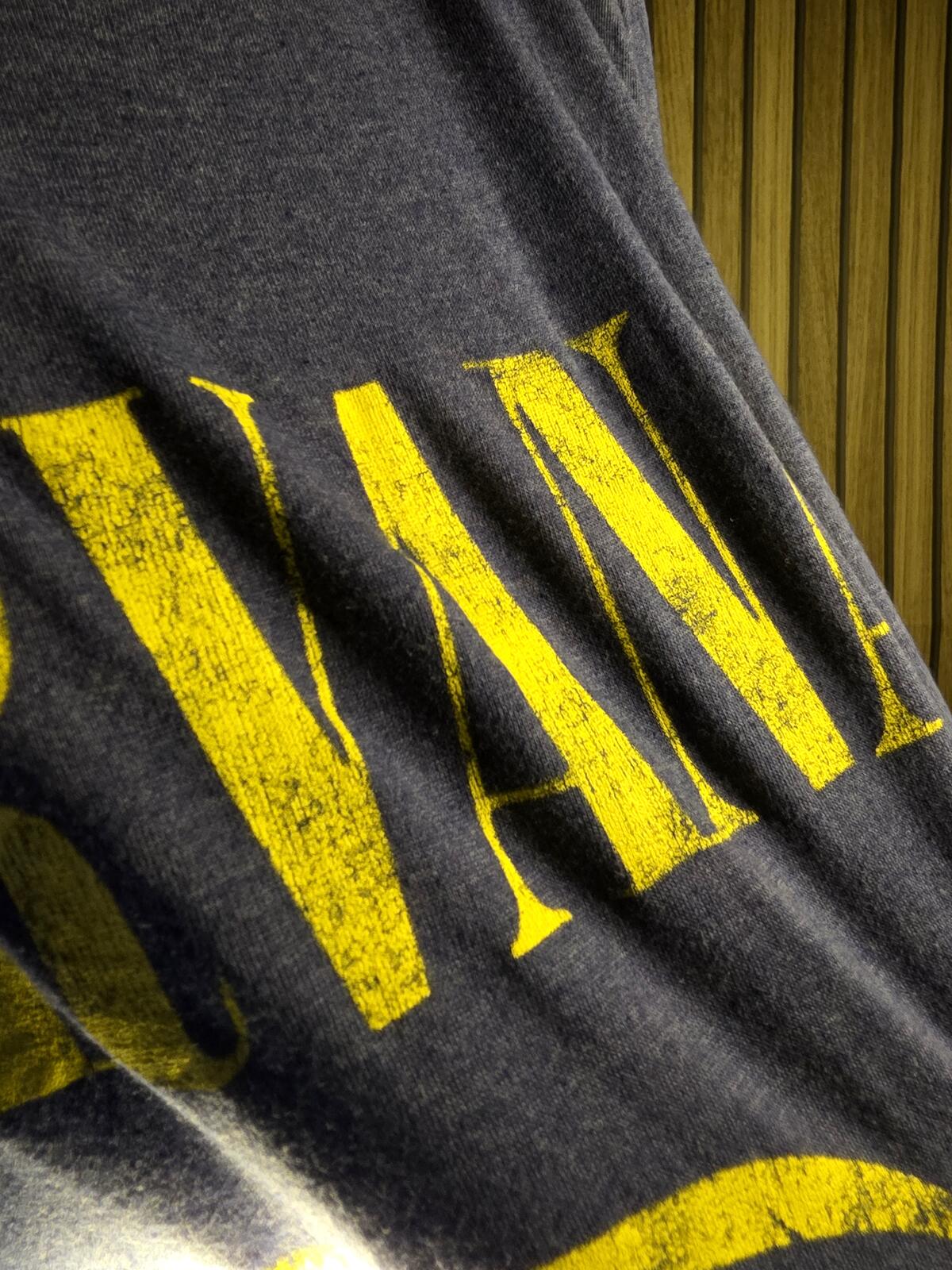 Nirvana Smiley Face Graphic T-Shirt Yellow Print on Navy Blue Size L
