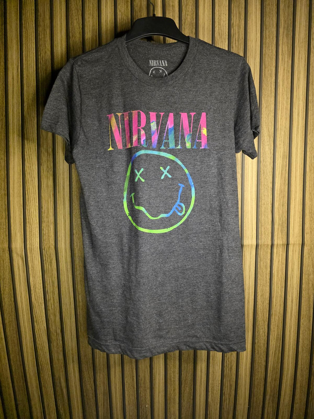 Nirvana Smiley Face Graphic T-Shirt Multicolour Print Grey Size S