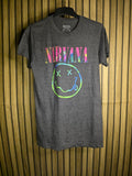 Nirvana Smiley Face Graphic T-Shirt Multicolour Print Grey Size S