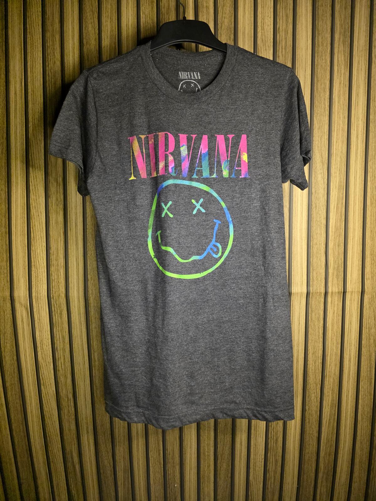 Nirvana Smiley Face Graphic T-Shirt Multicolour Print Grey Size S