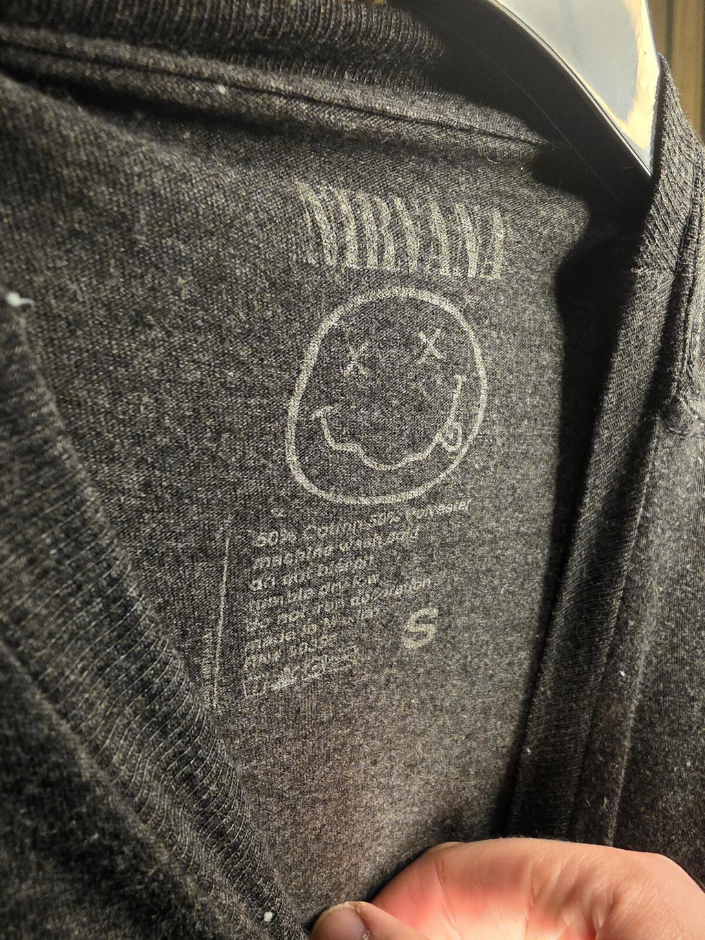 Nirvana Smiley Face Graphic T-Shirt Multicolour Print Grey Size S