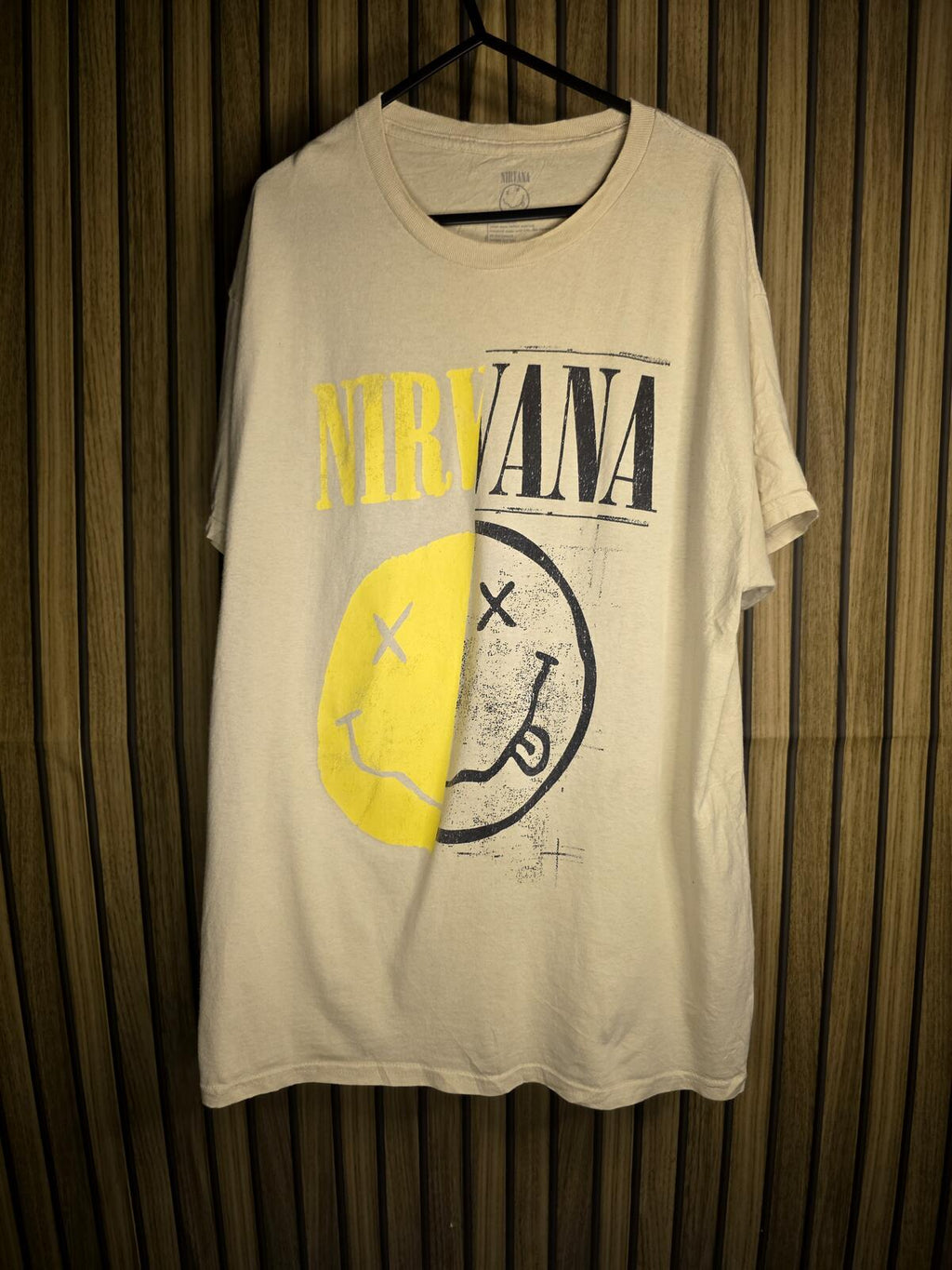 Nirvana Smiley Face Graphic T-shirt Yellow Cream Large