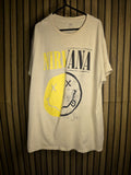 Nirvana Smiley Face Graphic T-shirt Yellow Cream Large