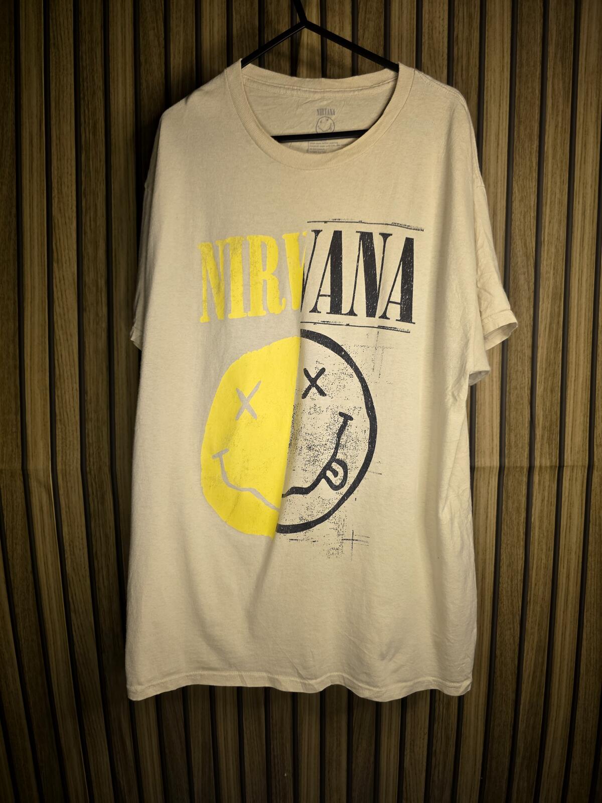 Nirvana Smiley Face Graphic T-shirt Yellow Cream Large