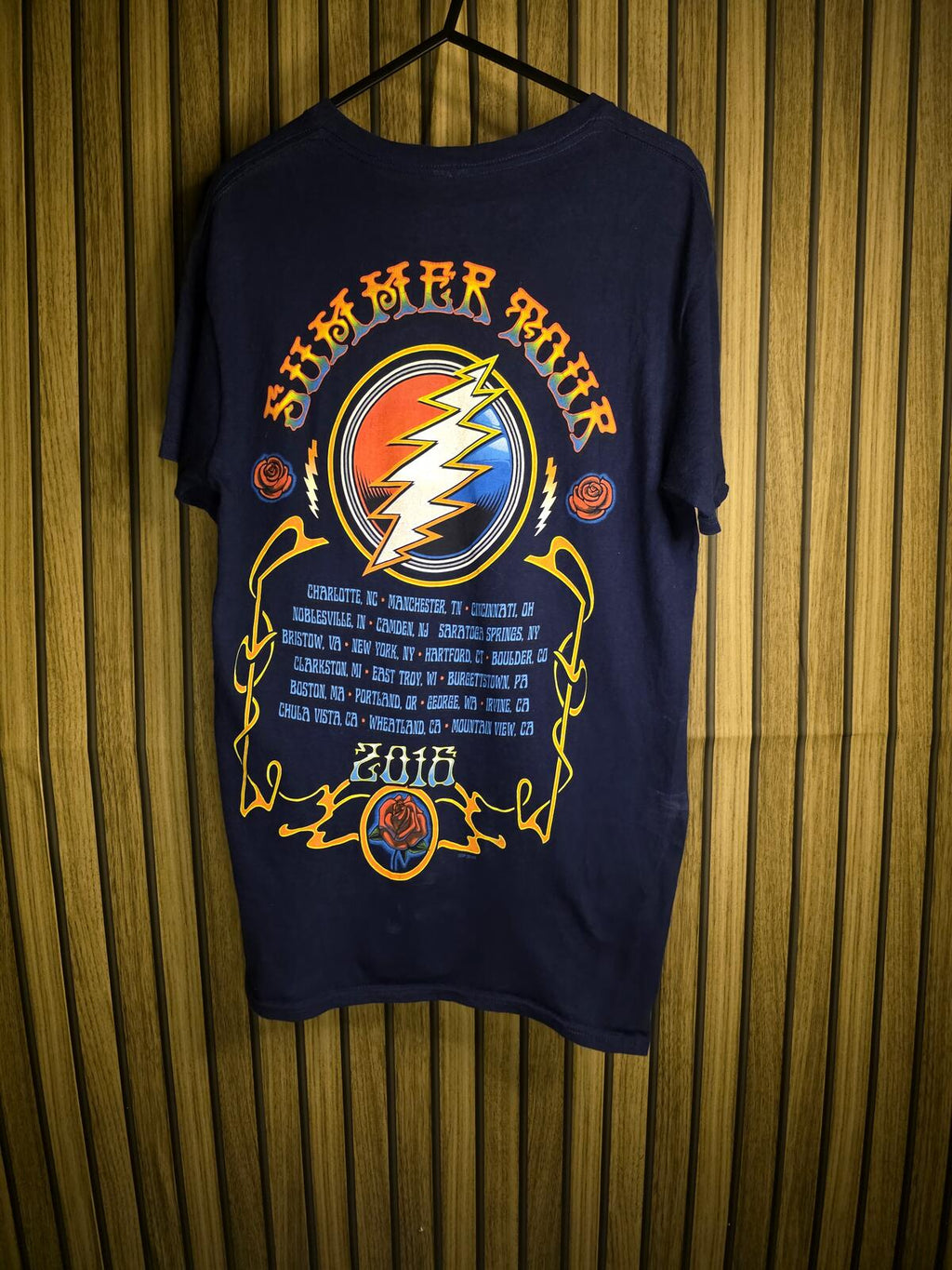 Liquid Blue Grateful Dead Skull Headphones Summer Tour T-Shirt Navy Blue Size S