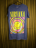 Nirvana Smiley Face Graphic T-Shirt Blue Small