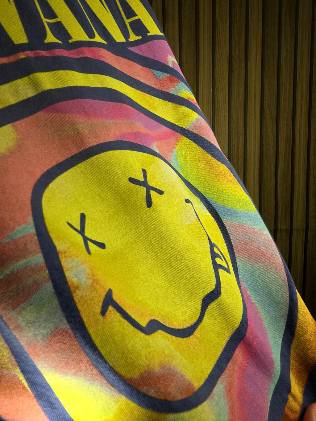 Nirvana Smiley Face Graphic T-Shirt Blue Small
