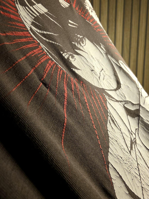 Anime Graphic T-shirt Brown Size L Cracked Print