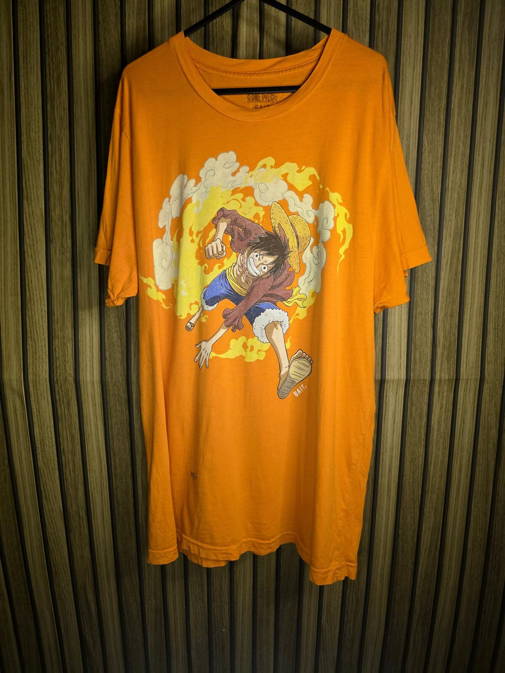 Orange Graphic Anime T-Shirt One Piece Luffy Print Size Regular Medium