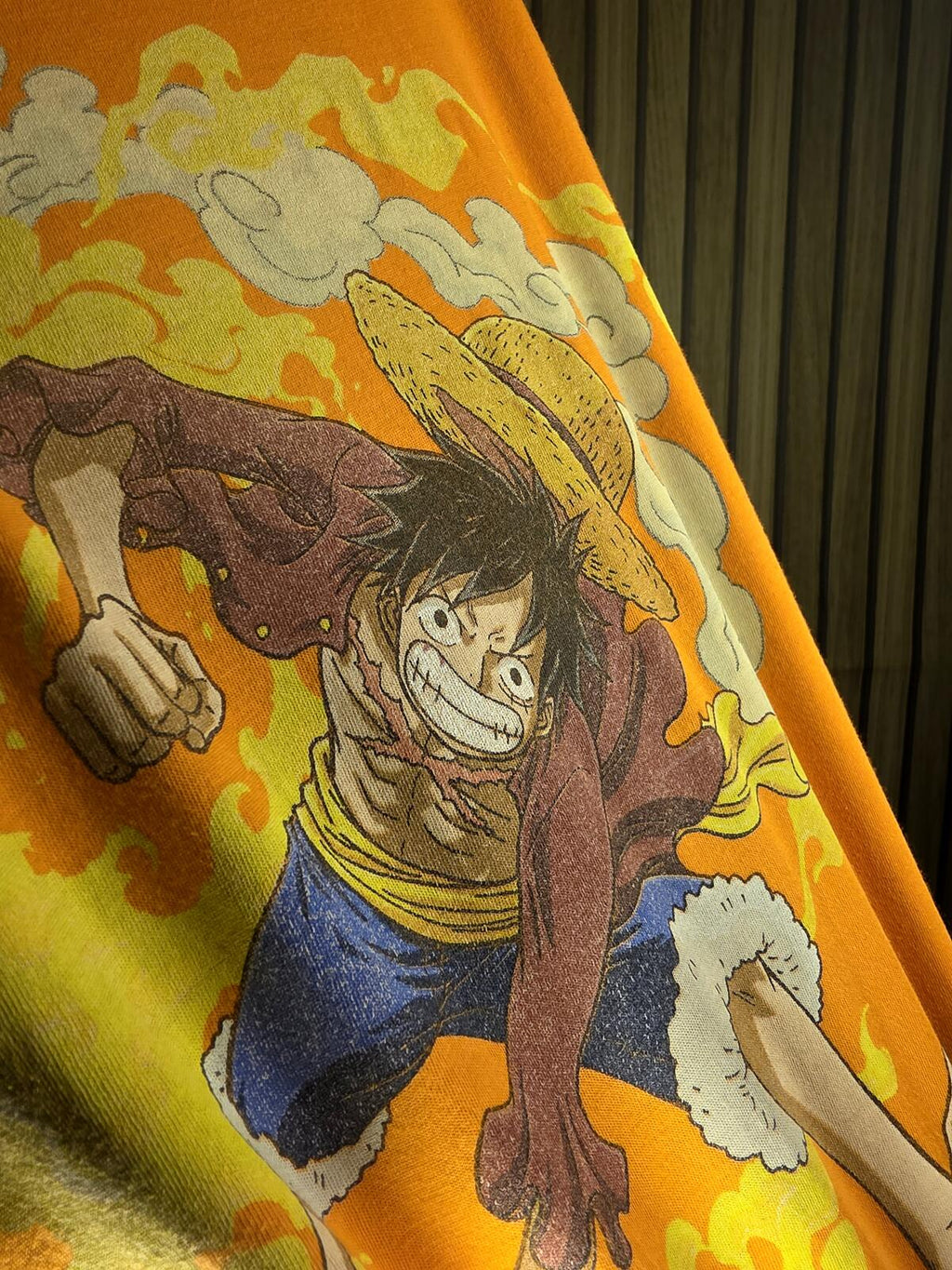 Orange Graphic Anime T-Shirt One Piece Luffy Print Size Regular Medium