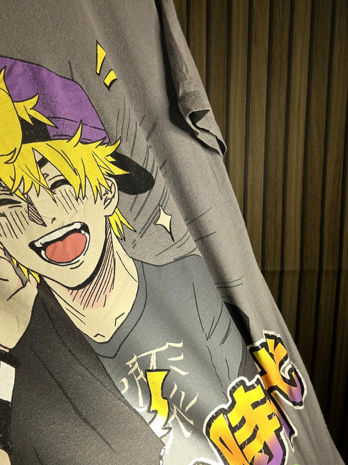Anime Graphic T-Shirt Yellow Purple Grey Size 10