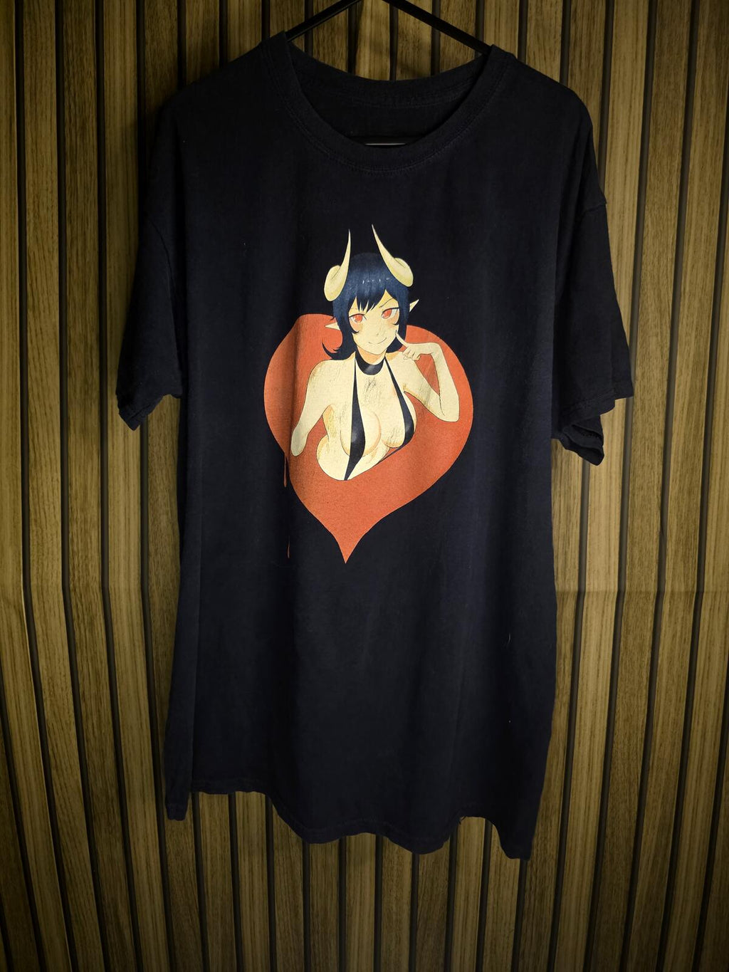 Black Graphic T-Shirt with Anime Character Print Size L