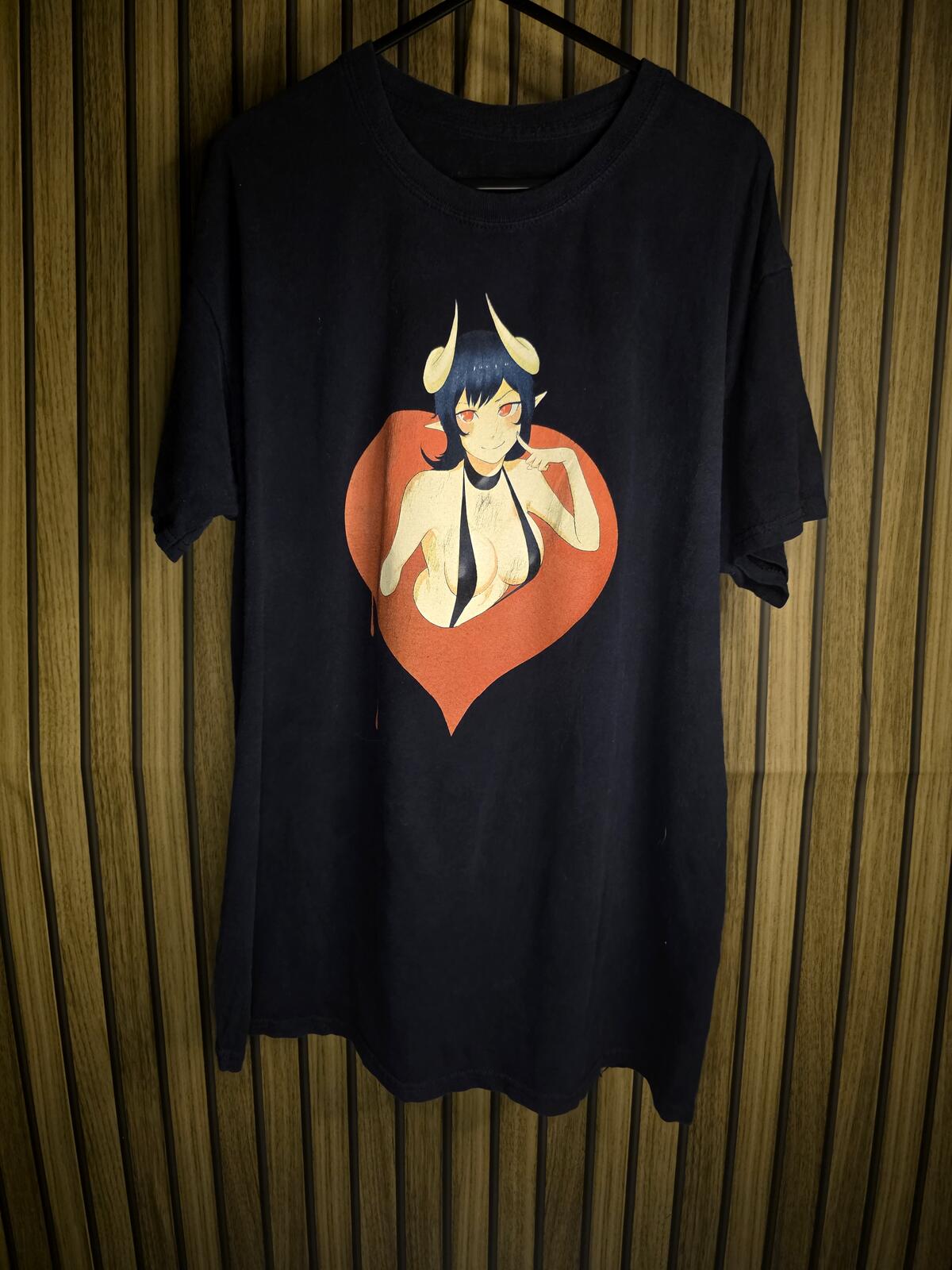 Black Graphic T-Shirt with Anime Character Print Size L