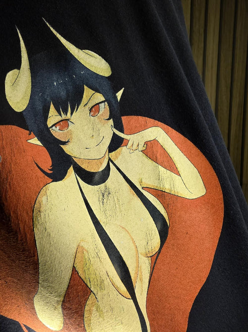 Black Graphic T-Shirt with Anime Character Print Size L